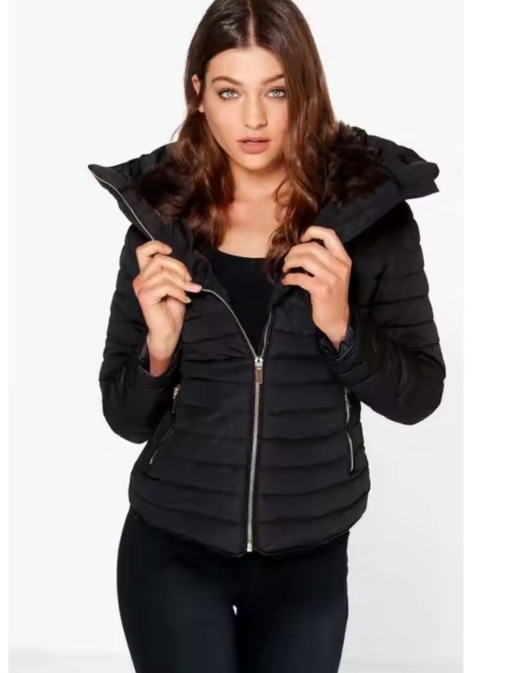 Zara Black Quilted Hooded Puffer Jacket - Women's